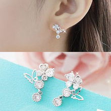 蝶舞花間，閃耀耳畔 2012新款9折韓國進口蝴蝶戀花水鉆耳釘